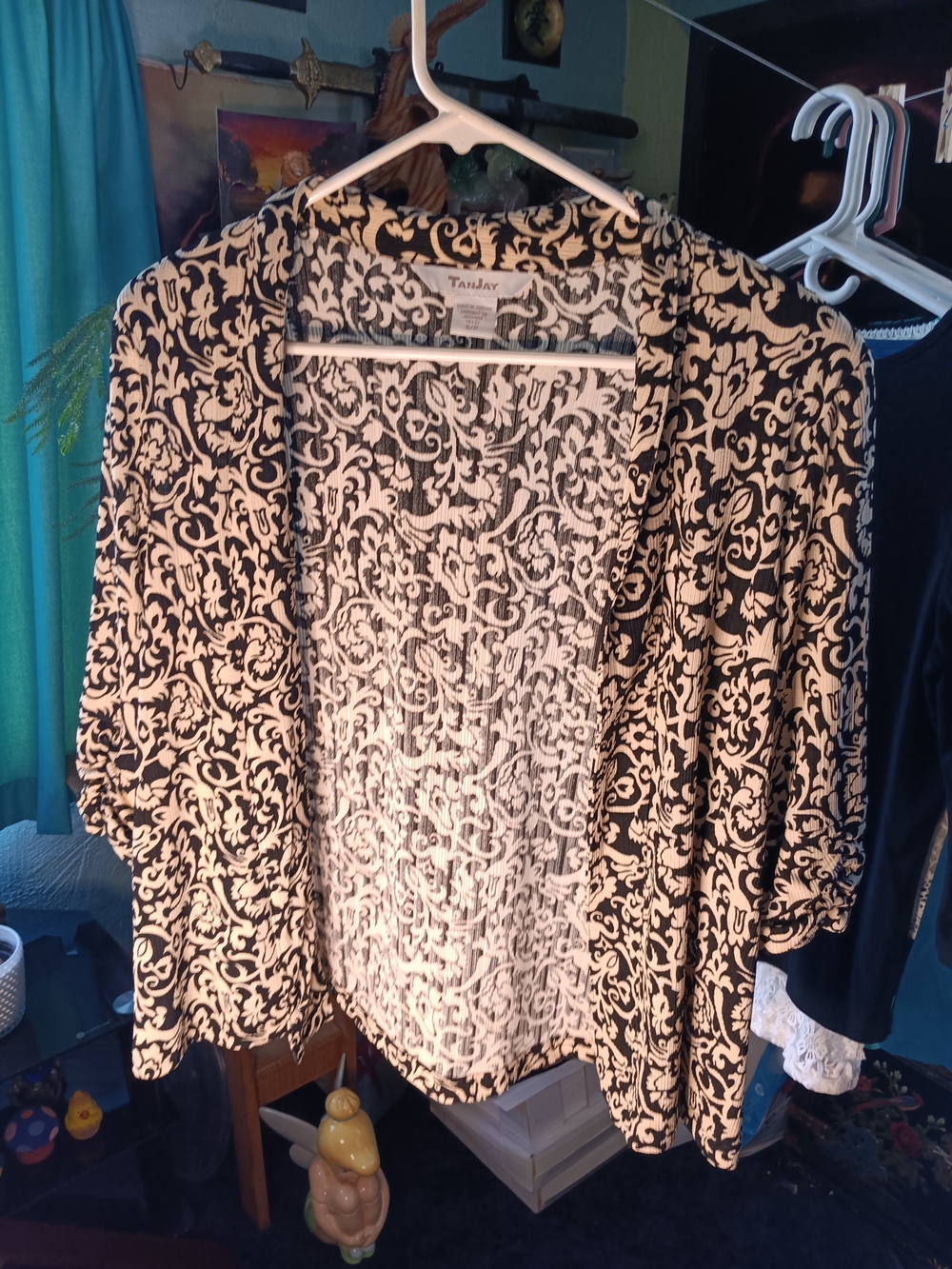 TanJay Black and Cream Open Front Cardigan